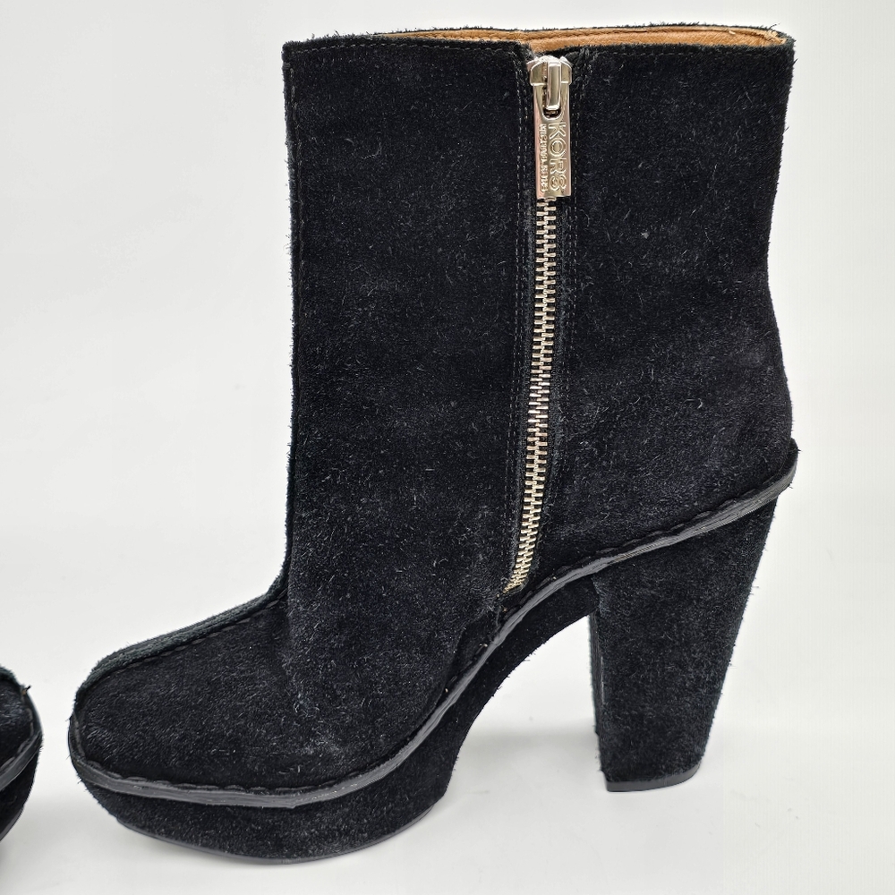 Michael Kors Y2K Black Suede Platform Boots 7M Chunky Heel Square Indie Grunge - Picture 6 of 15